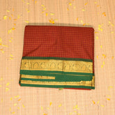 Kanchi Cotton Red checks saree with jari boarder