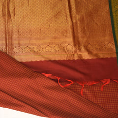 Kanchi Cotton Red checks saree with jari boarder