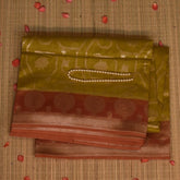 Gold Benares Chanderi Saree with Light Coral Zari Border