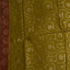 Gold Benares Chanderi Saree with Light Coral Zari Border