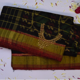 Pochampally Ikkat Black Saree with Horizontal Zari Lines, Gold Border, and Blouse