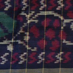 Pochampally Ikkat Black Saree with Horizontal Zari Lines, Gold Border, and Blouse