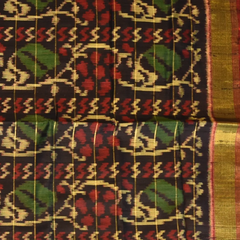 Pochampally Ikkat Black Saree with Horizontal Zari Lines, Gold Border, and Blouse