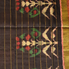 Pochampally Ikkat Black Saree with Horizontal Zari Lines, Gold Border, and Blouse