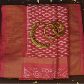 Pochampally Ikkat Pink Saree with Gold Border and Blouse