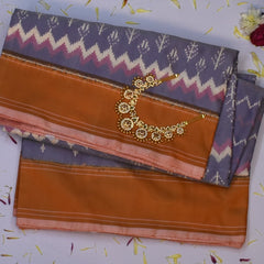 Pochampally Ikkat Grey Saree with Rust Border and Blouse