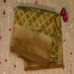 Benarasi cora silk pastel green saree with jari boarder