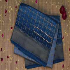 Benarasi cora cotton shot blue saree with jari work