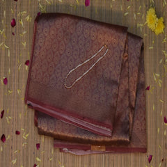Benarasi tissue silk brick brown saree with jari work
