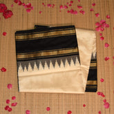 pochampally pure silk half white saree with jari gap border