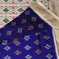 pochampally pure silk navy blue saree with silver jari border
