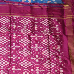 pure silk pochampally sky blue saree majenta jari boarder