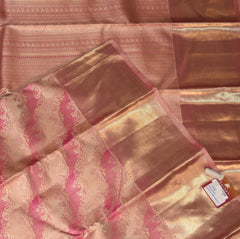 pure kanchi silk goldish pink saree with full jari