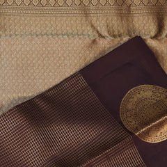 pure kanchivaram silk chocolate brown saree with jari boarder