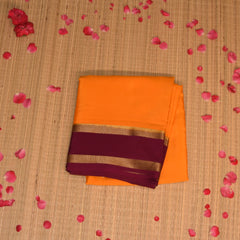 mysore crepe silk chandhan yellow saree with purple jari border