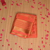 Mysore pure crepe silk coral orange saree with jari border