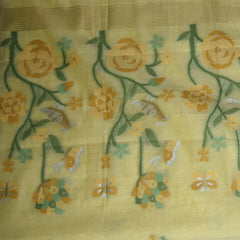 4407 semi tussur lemon yellow saree with self thread work