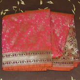 4410 Art silk saree dueltone pink saree with paithani boarder
