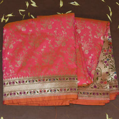 4410 Art silk saree dueltone pink saree with paithani boarder