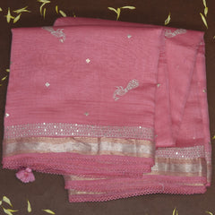 4416 pure tussur baby pink saree with jari motif