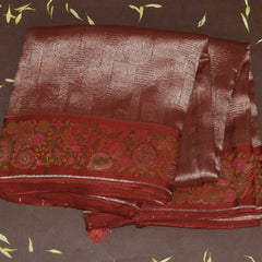 4439 Semi benarasi brocade red saree with jari work