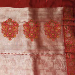 4439 Semi benarasi brocade red saree with jari work