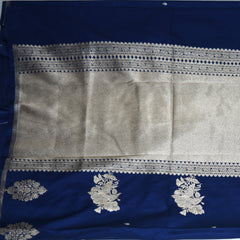 4443 Art silk benarasi navy blue saree with jari boarder