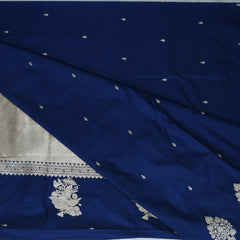 4443 Art silk benarasi navy blue saree with jari boarder