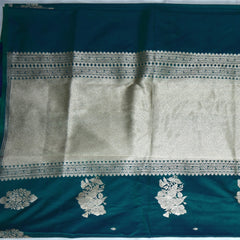 4444 Art silk benarasi rama green saree with jari motifs