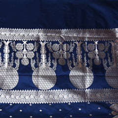 4455 Art silk benarasi navy blue saree with jari boarder