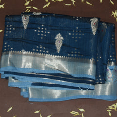4483 benaras silk teal blue saree with sky blue jari boarder