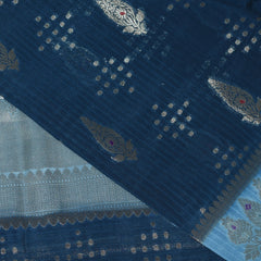 4483 benaras silk teal blue saree with sky blue jari boarder