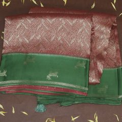 4487 Bbenaras brocade silk coral pink saree with green boarder
