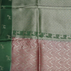 4487 Bbenaras brocade silk coral pink saree with green boarder