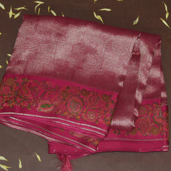 4490 Benaras brocade pink saree with meenakari jari boarder