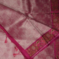 4490 Benaras brocade pink saree with meenakari jari boarder