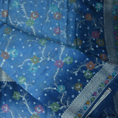 4494 semi kora silk benaras blue saree with silver jari boarder