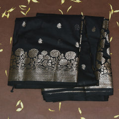 4522 Semi silk black saree with jari boarder
