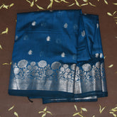 4524 Semi silk blue saree with silver floral boarder