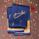 Benarasi tussar georgette navy blue saree with thread work boarder