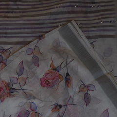 Timeless White Cotton Saree with Oxblood Flower Accents