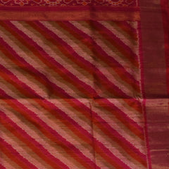 Pochampally Ikkat Pomegranate Pink Saree with Gold Zari Border and Blouse