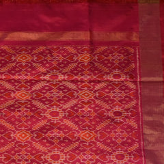 Pochampally Ikkat Pomegranate Pink Saree with Gold Zari Border and Blouse