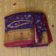Banarasi Tussur Georgette Purple Saree With Paithani Boarder with Blouse