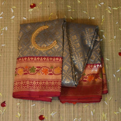 Banarasi Gray Saree Paithani Boarder with Blouse