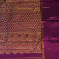 Kanchipuram Silk Light Gold & Deep Plum Saree with Blouse