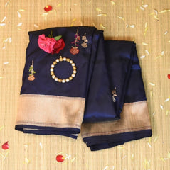 Banarasi Navy Blue Saree Jari Boarder with Blouse
