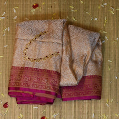 Banarasi Art Silk Cream Saree Pink Thread Work Boarder with Blouse