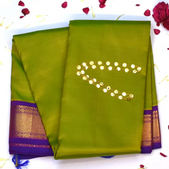 Kanchipuram Silk Mustard Green Saree with Blouse