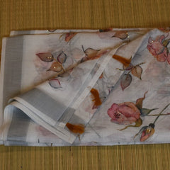 Classic White Cotton Saree with Deep Maroon Floral Touch